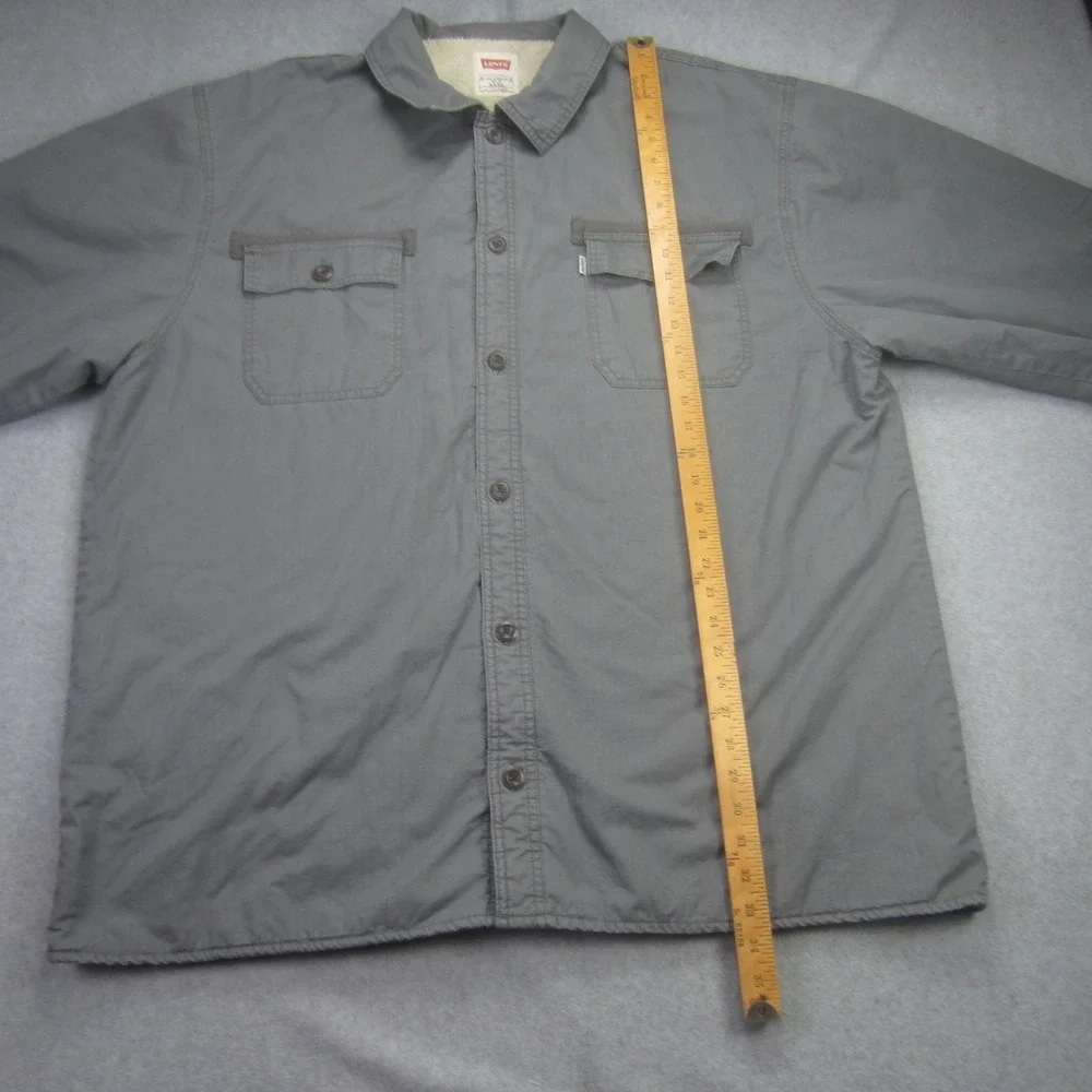 Levis Jacket Mens‎ XXL Gray Sherpa Lined Trucker Coat Button Up Workwear - Picture 11 of 16